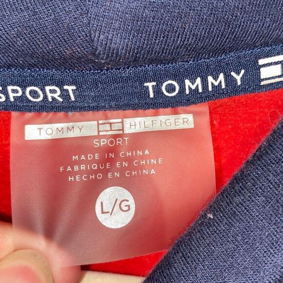 Tommy Hilfiger Sport Drawstring Turtleneck Long Sleeve Red Blue Sweater Size L - Picture 9 of 9